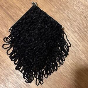 Vintage Black Beaded Fringe Clutch bag